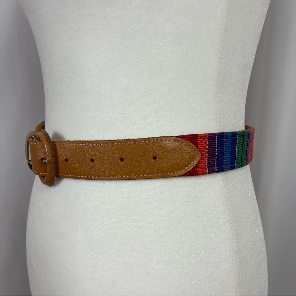 Guatemala Embroidered Rainbow Leather Belt Boho Southwestern Camel